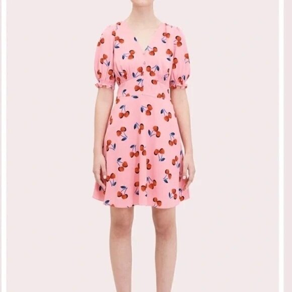 Kate Spade Pink Cherry Toss Dress Size 10 - Picture 1 of 7